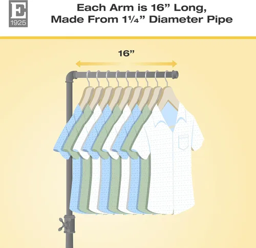 Vista 3 de Econoco Pipeline - Perchero de 4 vías, color antracita, ajustable de 48 a 72 pulgadas de alto Rolling 4-arm pipeline clothing rack in Anthracite
