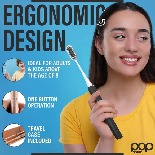 Vista 5 de Pop Sonic Cepillo de dientes eléctrico – Cepillo de dientes eléctrico para adultos – Artículos esenciales de baño y artículos esenciales de viaje