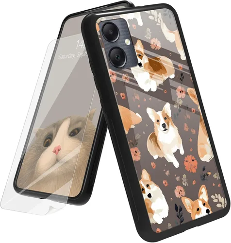 Vista 196 de Funda para Samsung Galaxy A12 5G con protector de pantalla, parte trasera de vidrio templado + TPU de silicona suave que absorbe los golpes