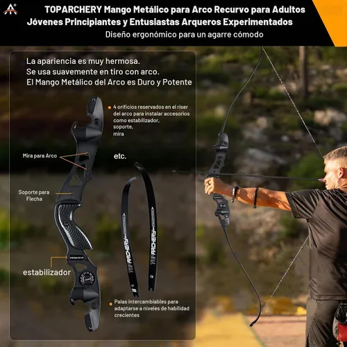 Vista 4 de TOPARCHERY 62" Arco Hunter Recurvo Negro, Arco Recurvo Desmontable de Absorción de Choque ILF para Caza, Arco Largo para Tiro al Blanco al Aire