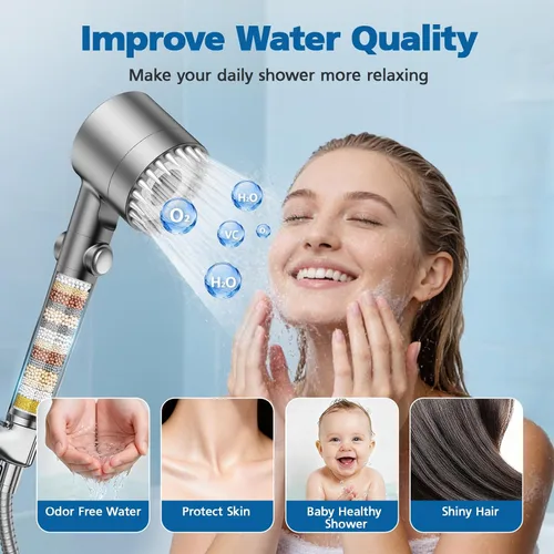 Vista 6 de Filtro de ducha compatible con cabezal de ducha de mano PWERAN, filtros de repuesto de 9 etapas para agua dura, filtrado de iones de alta eficiencia
