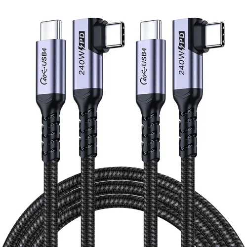 Vista 10 de Cable USB C corto de 100W 3.1 ángulo recto [1.5 pies, 2 paquetes], carga rápida de 5A, cables con chip E-Marker de datos de alta velocidad 10Gbps