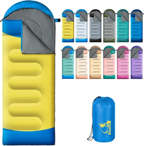 Vista 7 de Sacos de dormir para adultos y niños - 3 estaciones para clima frío y cálido, impermeables para acampar - Sacos de dormir ligeros para camping
