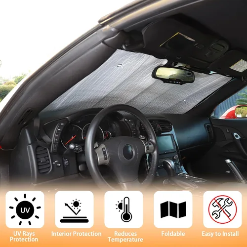 Vista 3 de Parasol para parabrisas compatible con Chevrolet Corvette C6 2005-2013, parasol plegable para ventana delantera, visera de protección solar