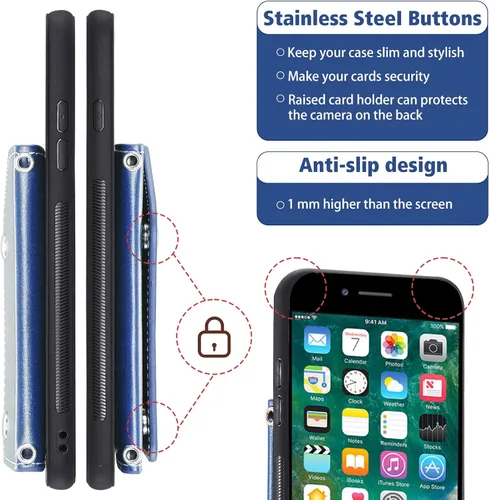 Vista 8 de Asuwish Funda de teléfono para iPhone 7/8/SE 2020/2022, funda tipo cartera con protector de pantalla y tarjetero y correa cruzada iPhone7 iPhone8 7s