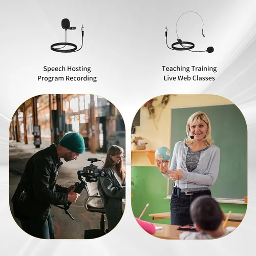 Vista 4 de Depusheng Sistema de auriculares inalámbricos UHF - Sistema de micrófono inalámbrico con micrófonos de solapa Lavalier, rango de 200 pies, enchufe