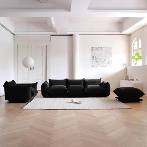 Vista 7 de JACH Otomana Cómoda de Estilo Moderno de Mediados de Siglo, Reposapiés de Sofá de Chenilla con Cojín Grueso, Muebles Taburete de 26" para Espacios