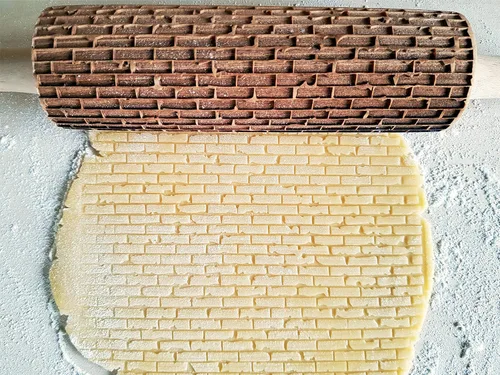 Vista 2 de Rodillo de Repostería con Relieve de LADRILLOS. Rodillo para Masa Grabado con Láser con Patrón de Pared para Galletas en Relieve o Cerámica por
