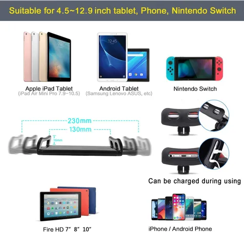 Vista 6 de Soporte para tablet ajustable, soporte plegable para cama, soporte universal flexible de aluminio para tableta con rotación de 360 grados