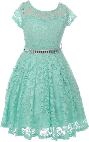 Vista 22 de Little Girl - Vestido de niña con manga de encaje y cinturón de piedras
