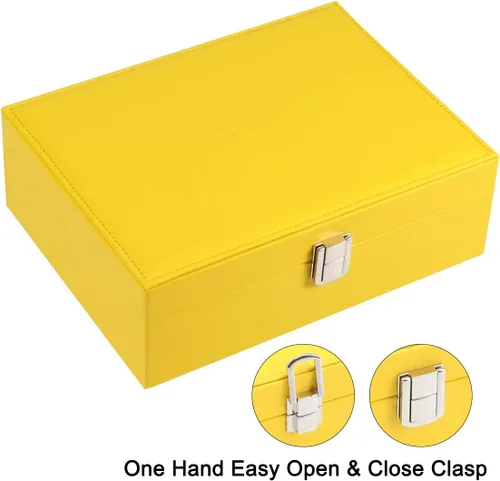 Vista 5 de Voova Joyero organizador para mujeres y niñas, 2 capas grandes para hombres, estuche de almacenamiento de joyas de piel sintética con bandeja