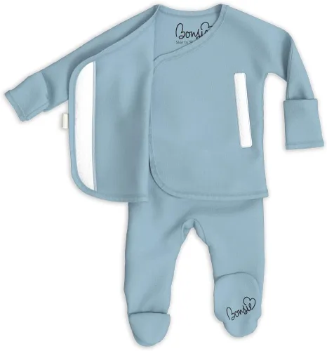Vista 3 de Bonsie Skin to Skin Babywear Footie - Pies de bebé verde azulado de una pieza - Ondulación