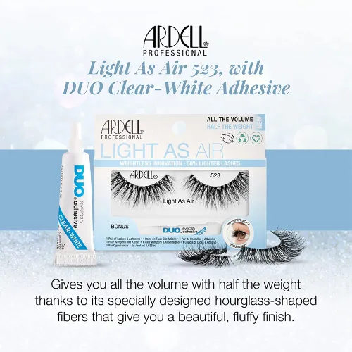 Vista 2 de Ardell Light As Air - Pestañas postizas 523 – Pestañas ligeras y finas con volumen natural, banda Invisiband suave y cómoda para uso diario