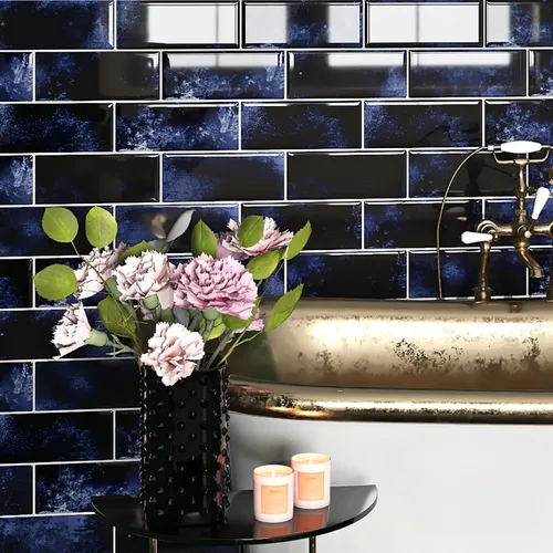 Vista 10 de Livelynine 16 Azulejos de Oro de Mármol Despegar y Pegar Salpicaduras para Cocina Adhesivos de Azulejos de Pared para Baño Salpicaduras Impermeables