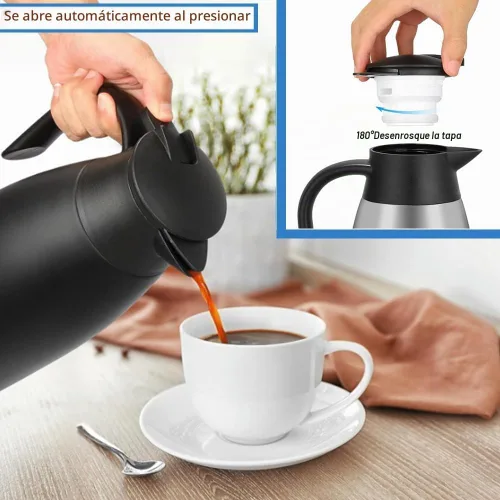 Vista 2 de Jarra térmica de café de 70 onzas, acero inoxidable, jarra de café aislada, dispensador de bebidas de café al vacío de doble pared para mantener 12
