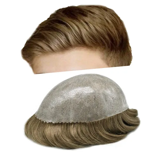 Vista 495 de Toupee para hombre 100% cabello humano real tupé para hombres 0.004 in piel de poliuretano para hombre, sistema de reemplazo de piezas de pelo