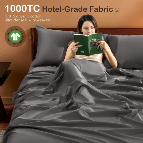 Vista 2 de SONORO KATE Juego de sábanas 100% algodón orgánico, 1000 hilos altos, sábanas de algodón de fibra larga con certificado GOTS, sábanas de hotel de 5
