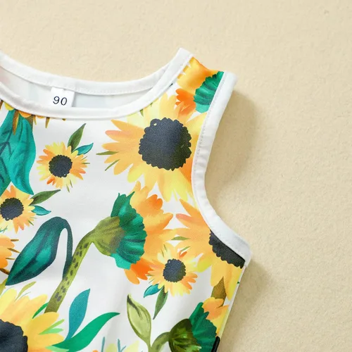 Vista 3 de Ropa para niñas pequeñas, ropa casual floral de girasol, sin mangas, floral para invierno, novedad