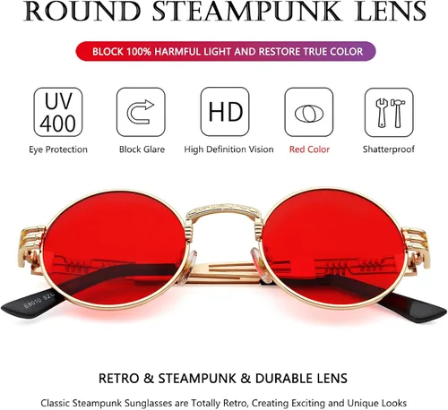 Vista 4 de AIEYEZO Gafas de sol redondas steampunk Circle Lennon Hippie marco de metal lente de bloqueo UV 100