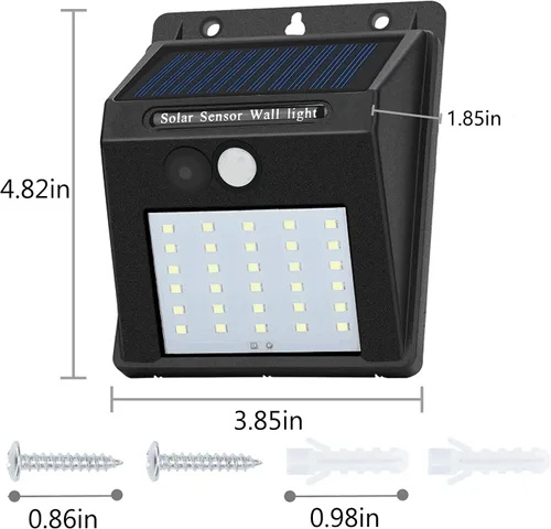 Vista 2 de Luces solares con sensor para exteriores, 30 LED, inalámbricas, impermeables, de seguridad, con sensor de movimiento solar, luces de pared