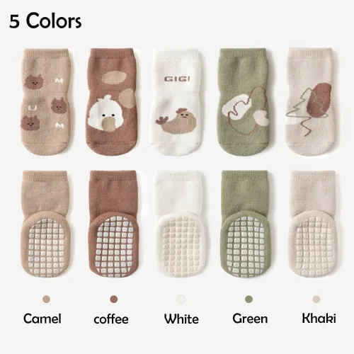 Vista 2 de Exegawe Baby Non Slip Socks Winter 5 Pairs Kid Thick Warm Crew Socks with Grips