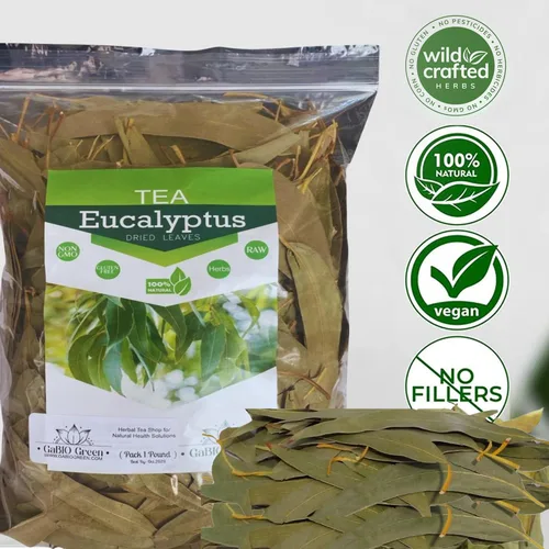 Vista 6 de Hojas enteras de eucalipto, calidad premium, hojas enteras de eucalipto (más de 500 hojas) 1 libra de té suelto de hierbas, té de eucalipto de hoja