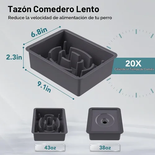Vista 4 de UPSKY Cuencos para Perros Elevados 2-en-1 con Alimentador Lento, Soporte de Cuenco Elevado Ajustable en 4 Alturas, Cuencos para Perros sin Derrame