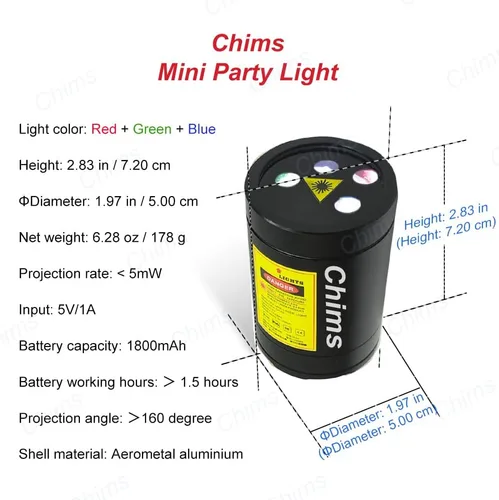Vista 2 de Chims Proyector de espectáculo de luces para DJ, rojo, verde, azul, LED, 96 patrones, RGRB, música activada, proyector de iluminación para Navidad
