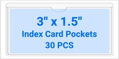 Vista 11 de 30 PCS Clear Self Adhesive Plastic Label Pockets, Top Loading Business & Library Index Card Holders, Peel and Stick Sleeves for Storage Bins, Totes