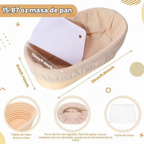 Vista 2 de Nuogo Juego de 4 cestas ovaladas de prueba Banneton de 10 pulgadas