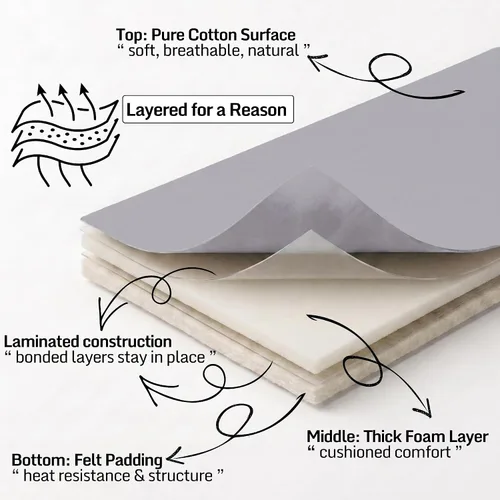 Vista 5 de Funda extra gruesa para tabla de planchar de 15 x 54 pulgadas, tamaño estándar, acolchada, reflectante al calor, algodón resistente al quemado Gris