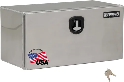 Vista 14 de Buyers Products 1706500 - Caja de aluminio para debajo de la carrocería de camión plateada con puerta de banda de rodadura diamantada, 18x18x24