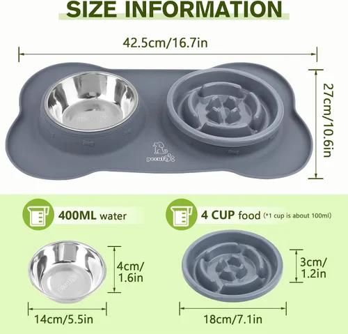 Vista 8 de Pecute Comedero Lento para Perros para Ralentizar la Alimentación, Tazón para Perros con Alimentador Lento sin Derrame con Alfombrilla de Silicona