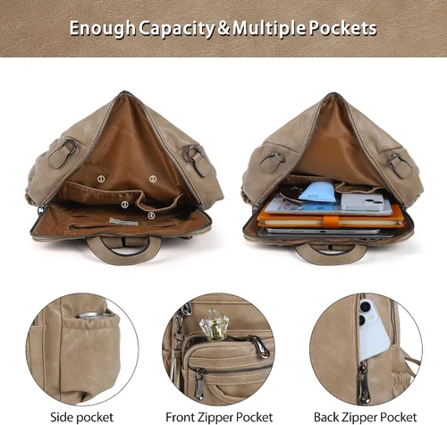 Vista 23 de Bolsos mochila monedero de piel sintética para mujer, bolsas con zíper, mochilas de hombro casuales