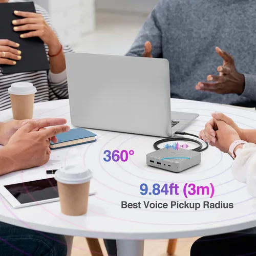 Vista 2 de AVLT USB-C altavoz Hub, micrófono de conferencia de sonido omnidireccional de 360° con carga PD de 85 W, transferencia de datos de 5 Gbps, salida