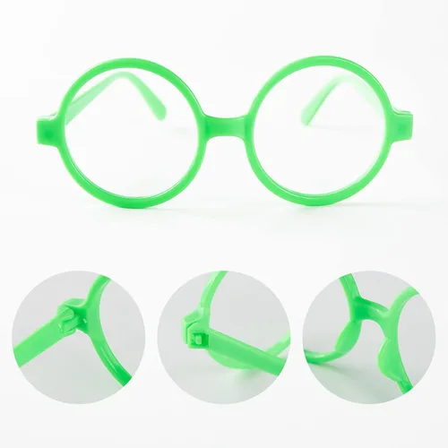 Vista 2 de Gafas de marco redondo verde con aretes de clip azules para niñas y mujeres accesorios de disfraz de Halloween