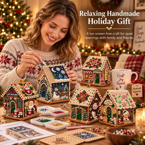Vista 6 de Wakczshy 3D Christmas House Diamond Painting Art Kit for Adults，#1