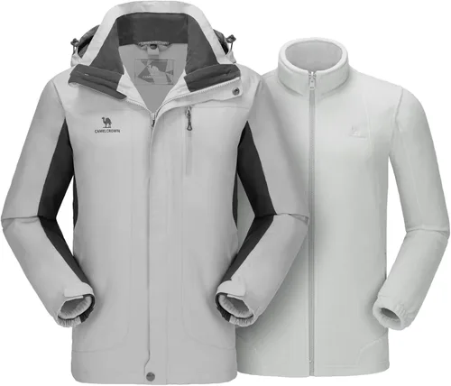 Vista 14 de CAMEL CROWN - Chaqueta de esquí para hombre 3 en 1, chaqueta de invierno impermeable para nieve, cortavientos, con capucha y forro polar cálido Azul