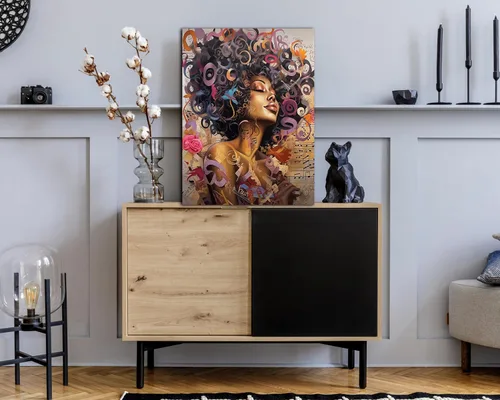 Vista 197 de Arte de pared afroamericano, decoración de rey y reina bailarín negro para sala de estar, arte de pareja de amor negro para dormitorio, lienzo