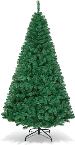 Vista 15 de DREAMADE Árbol de Navidad blanco de 6 pies, árbol de Navidad artificial de abeto sin iluminación con 650 ramas completas y base de metal plegable