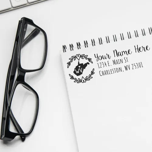 Vista 61 de State of Alabama Wreath Duo Hand Address Stamp - Personalized Rubber Stamp Montaje manual Duo
