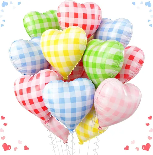 Vista 15 de Globos de corazón azul, dorado y blanco, 18 pulgadas, globos de papel de aluminio azul bebé y crema, 12 piezas, globos de helio en forma de corazón