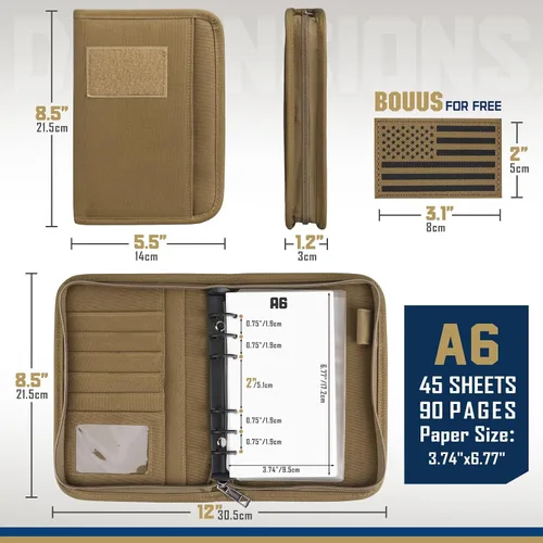 Vista 2 de WYNEX Cuaderno táctico Padfolio carpeta de 6 anillas, 3.7 x 6.7 pulgadas Caqui