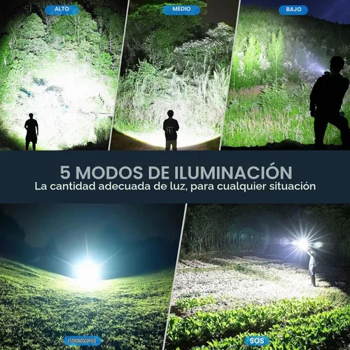 Vista 4 de Paquete de 3 linternas recargables, 990,000 lúmenes, linterna LED súper brillante, 5 modos de luz, carga rápida, IPX7 impermeable para acampar
