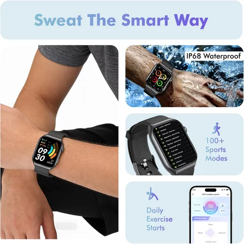 Vista 4 de YMS Reloj inteligente Android para mujer, llamada Bluetooth, compatible con Android e iOS, pantalla HD de 2.0 pulgadas, rastreador de frecuencia