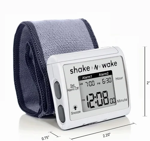 Vista 3 de Tech Tools Reloj despertador vibratorio - Shake N Wake - Reloj de pulsera con alarma silenciosa - con alarma dual