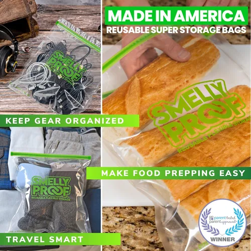 Vista 3 de Smelly Proof Bolsas reutilizables para almacenamiento de alimentos, bolsas reutilizables para congelador, bolsas extra grandes para herramientas