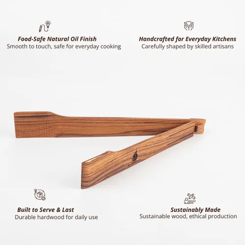 Vista 2 de Pinzas para ensalada de primavera súper delgadas: servidor de mano de ensalada de madera de teca de 0.1 x 0.1 x 12 pulgadas de utensilios de cocina