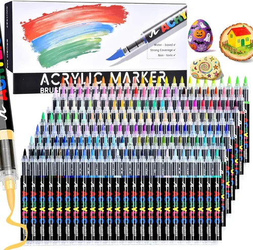 Vista 21 de Juego de marcadores de pintura acrílica, marcadores de pintura acrílica de doble punta, punta fina y punta de punto para suministros de arte