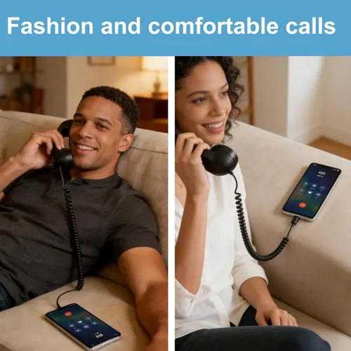 Vista 3 de Auriculares de teléfono retro para teléfono móvil, tableta, computadora portátil, auriculares con cómoda llamada, interfaz USB-C, con botón